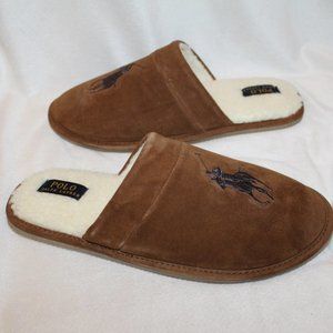 NIB POLO RALPH LAUREN MEN'S SUEDE SCUFF SLIPPERS CHESTNUT‎